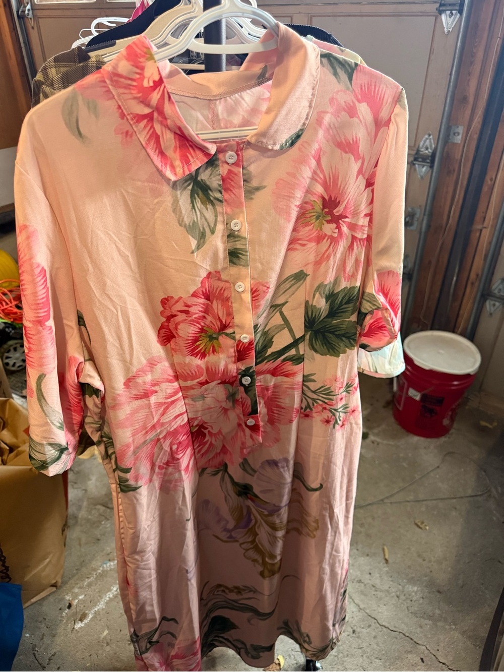 Women's Pink Floral Button-Front Dress